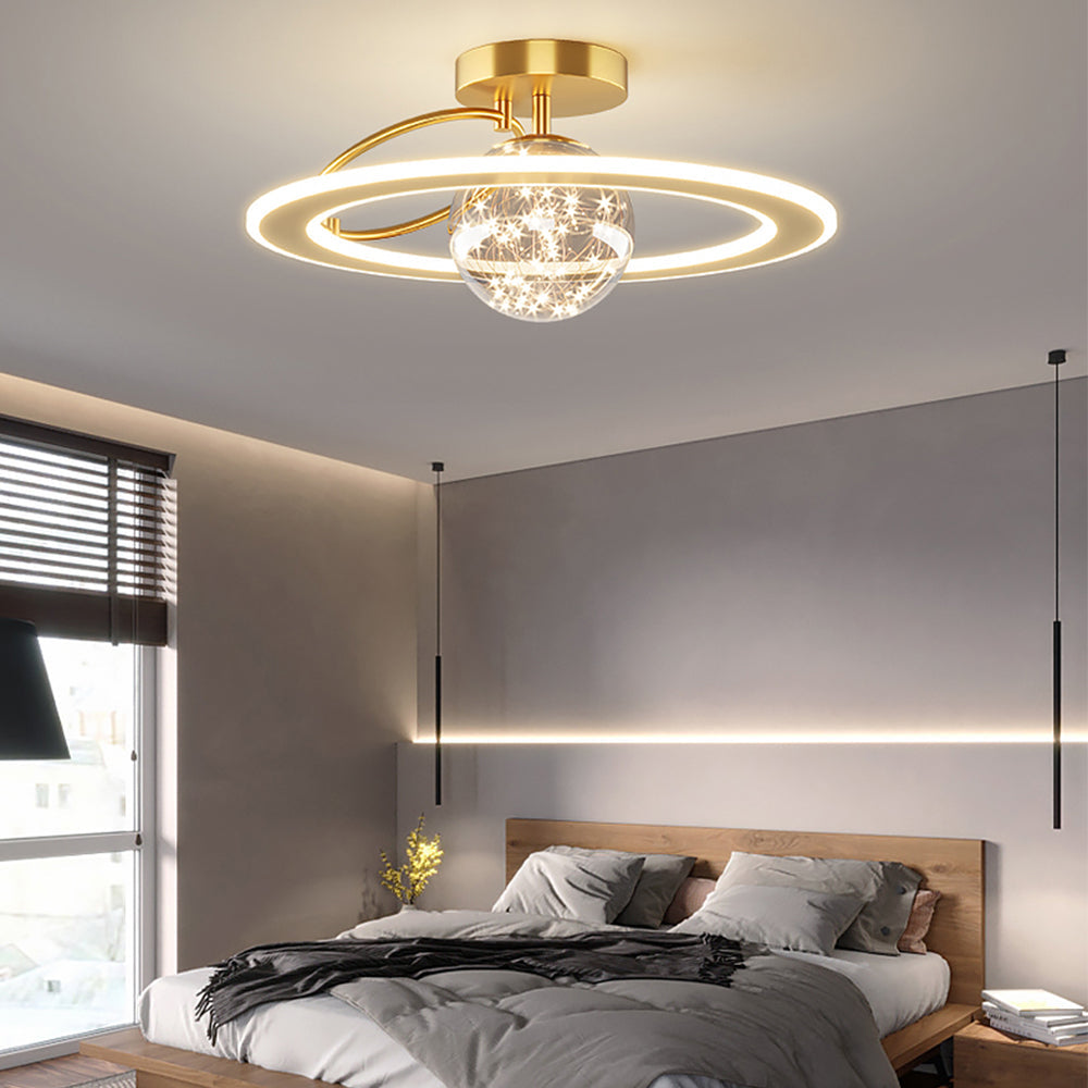 Lustre Plafond Verre Étoilé Doré - 3 Couleurs LED