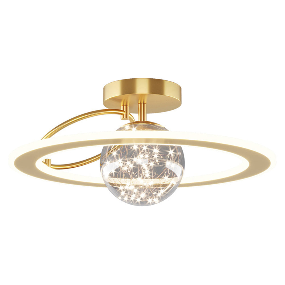 Lustre Plafond Verre Étoilé Doré - 3 Couleurs LED