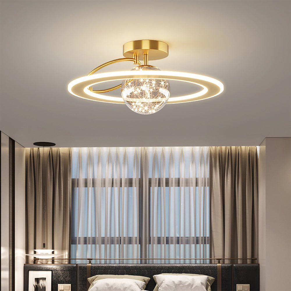 Lustre Plafond Verre Étoilé Doré - 3 Couleurs LED